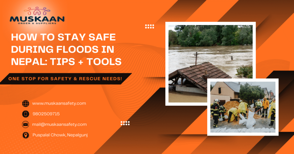 Flood safety equipment including life jackets and rescue ropes used during monsoon rescue in Nepal, supporting Flood Safety Tips Nepal in action.